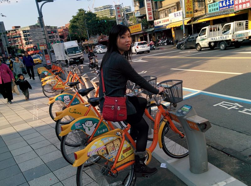 Steph riding her stationary bike. Free exercise!