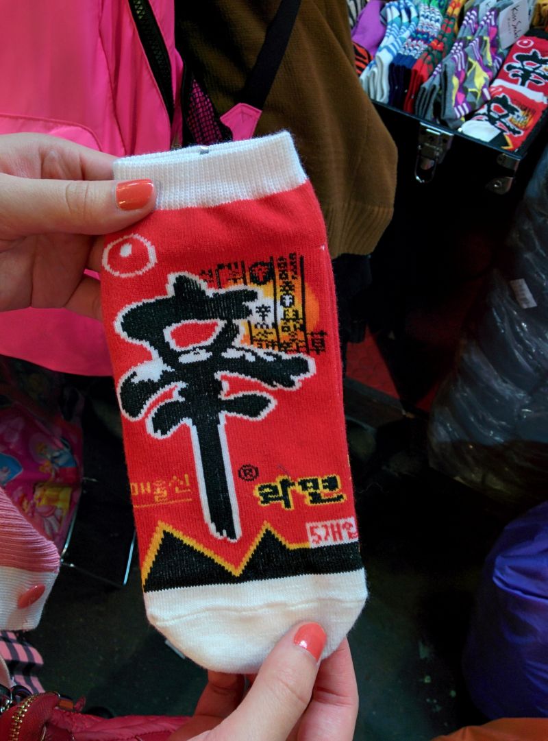 SHIN RAMYUN SOCKS! I wanted to buy these but no men's sizing. I guess only women eat shin ramyun noodles.
