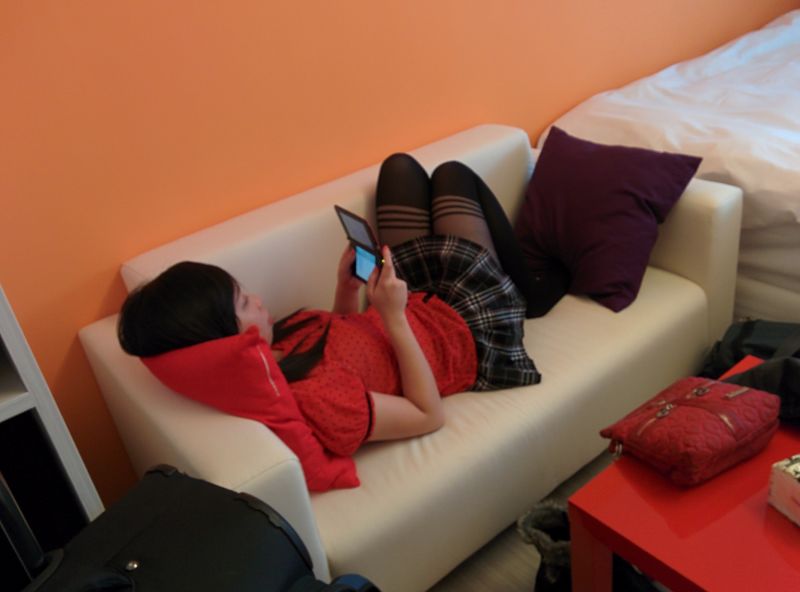 Steph relaxing on the new sofa. At least we get somewhere to sit this time