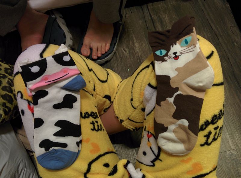 Steph has been buying many cutesy socks and pants while here